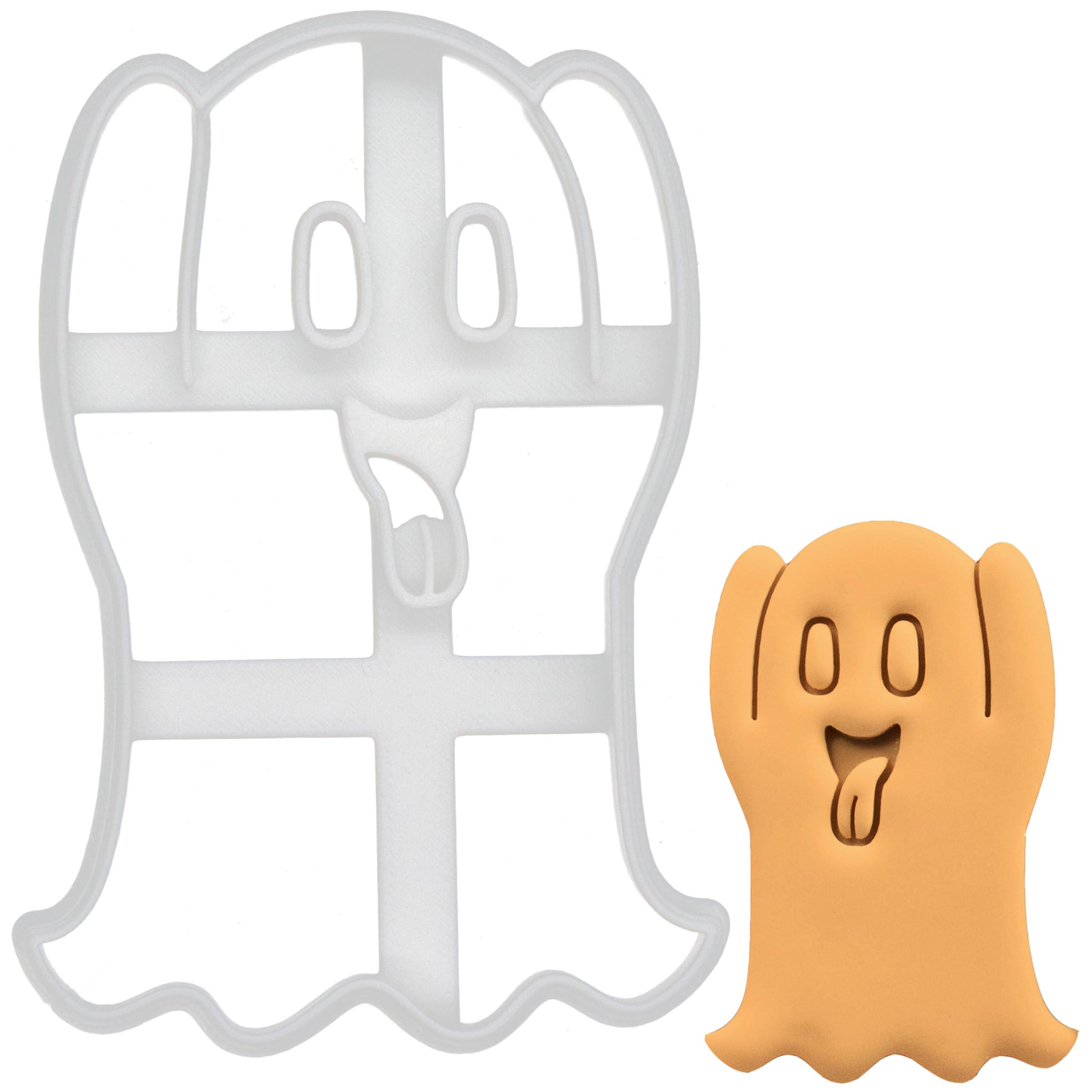 BAKERLOGY Happy Ghost Cookie Cutter - Detailed Biscuit Cutter Design for Baking and Crafts, Ideal on Fondant, Dough, Clay
