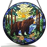 Argodaze Stained Glass Window Hanging - A Black Bear is Walking in The Forest 6.3 Inches Suncatcher for Garden Home Decor for Women Mon Grandma Friends