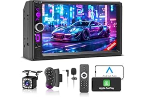 7" Wireless Double Din Car Stereo Carplay Radio Screen for Car Audio Receivers, Car Stereo with Backup Camera, Car Play Andro