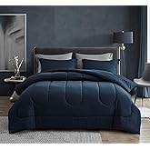 Maple&Stone Oversized Queen Comforter Sets 7 Pieces Bed in a Bag - Down Alternative Bed Set with Comforter, Sheets, Pillowcases & Shams, All Season Lightweight Bedding Set (Navy,98x98)