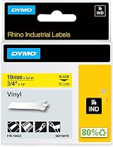 Dymo Rhino Industrial Vinyl Labels 19 mm x 5.5 m Black Print on Yellow