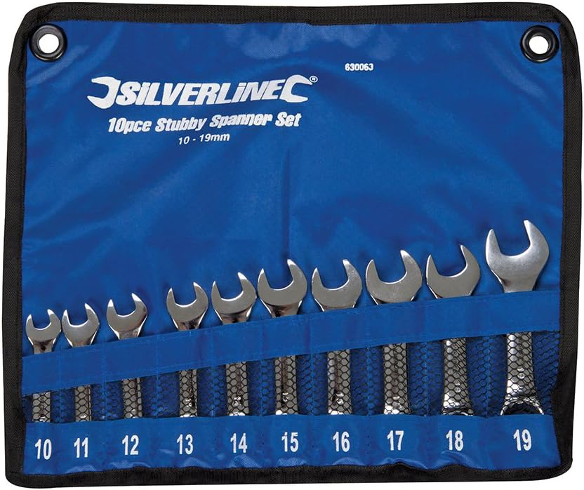 Silverline 630063 Stubby Spanner Set 10pce 10 - 19 mm, Chrome, 10 - 19mm