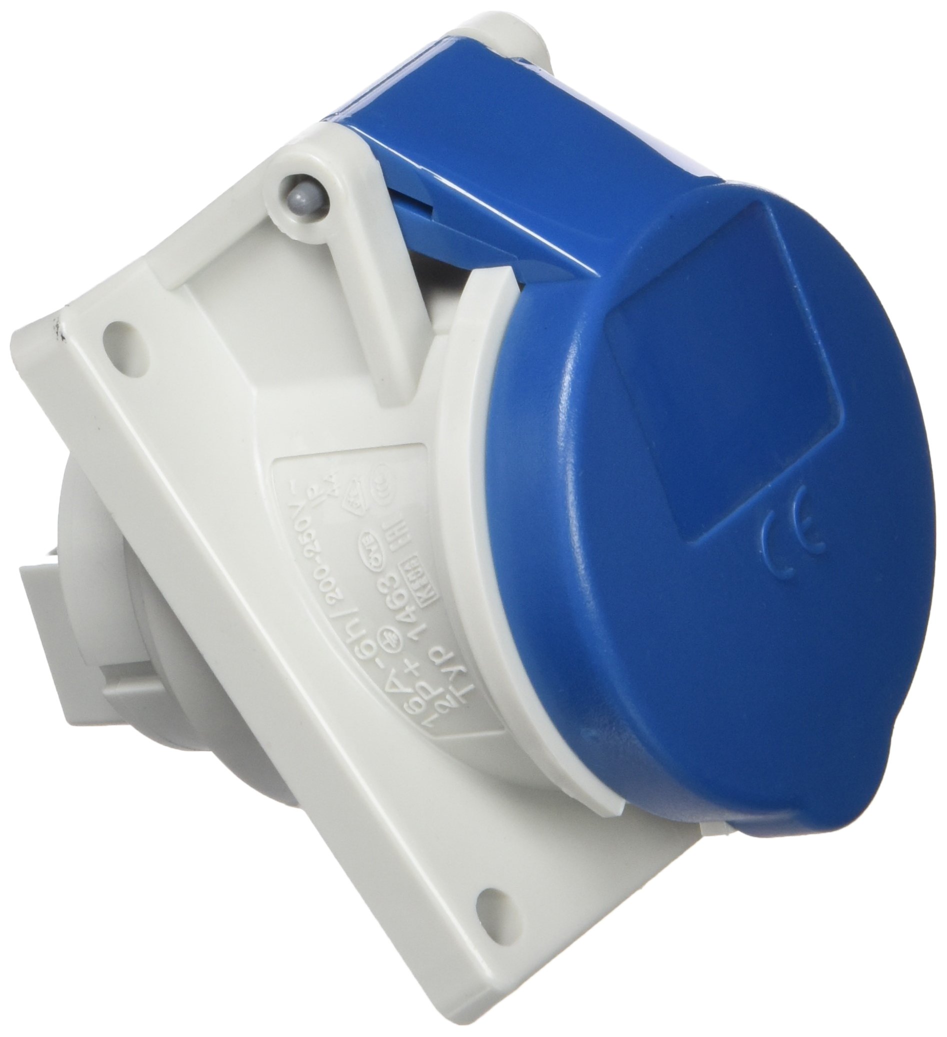 Mennekes 101100276 Bases Semi Recessed CEE, Outlet, 230 V, 50 – 60 Hz, 16 A, 3 Pole, IP 44, 64 mm x 73.5 mm Frame, Blue