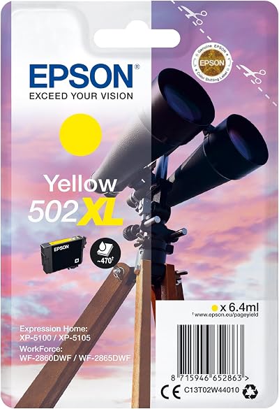 Epson 502XL Yellow Ink Cartridge Binocular High Yield Genuine