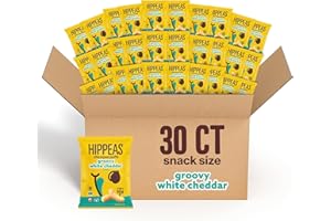 Hippeas Chickpea Puffs, Groovy White Cheddar, 0.8 Ounce (Pack of 30), 3g Protein, 2g Fiber, Vegan, Gluten-Free, Crunchy, Plant Protein Snacks