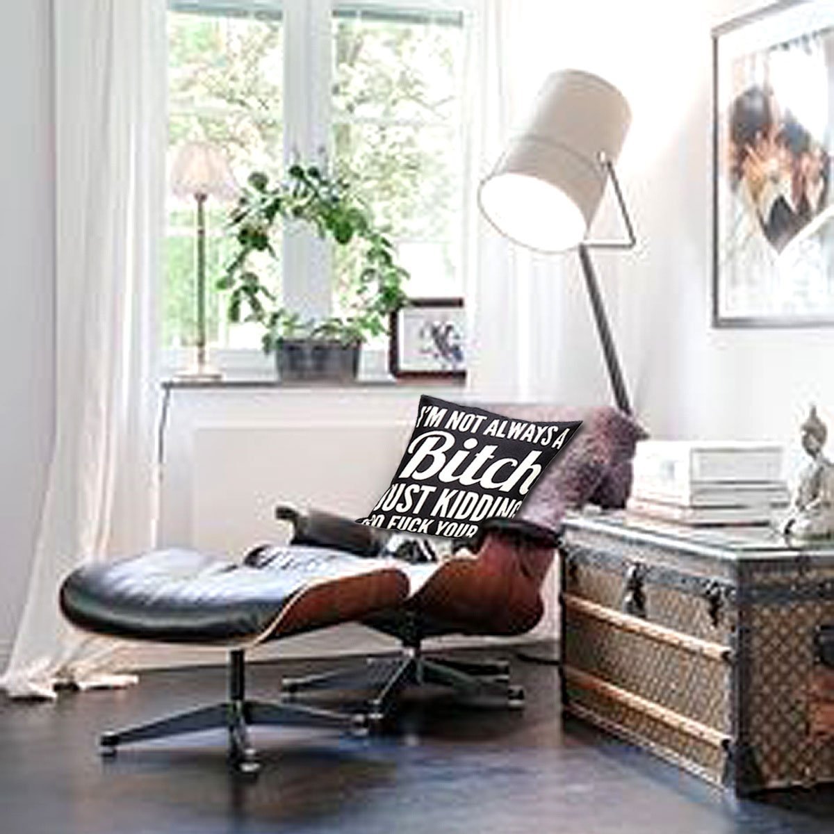 VERISA Decorative Cotton Linen Bitch Pattern Adult Theme Room Decor Fun Sofa Throw Pillow Cover Cases 18x18inches Black