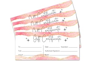 LETUROIA Blank Gift Certificate for Business 25 Pink Gold Gift Certificate for Beauty Salon Spa Restaurants Birthday Client, 3.5x8” Work Gift Certificate Card - A