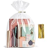 Large Cellophane Treat Bags,12x16 Inches Clear Cello Bags 20 Pcs OPP Plastic Treat Bags with 20 Twist Ties for Gift Baskets,P