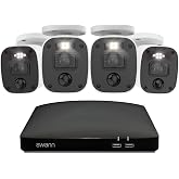 Swann Home Wired DVR 4K Security Camera System, 8 Channels, 4 Bullet Cameras Outdoor, 1TB HDD Storage, Color Night Vision, Bright Spotlights, Smart AI Alerts, Advanced Motion Detection, 24/7 Recording