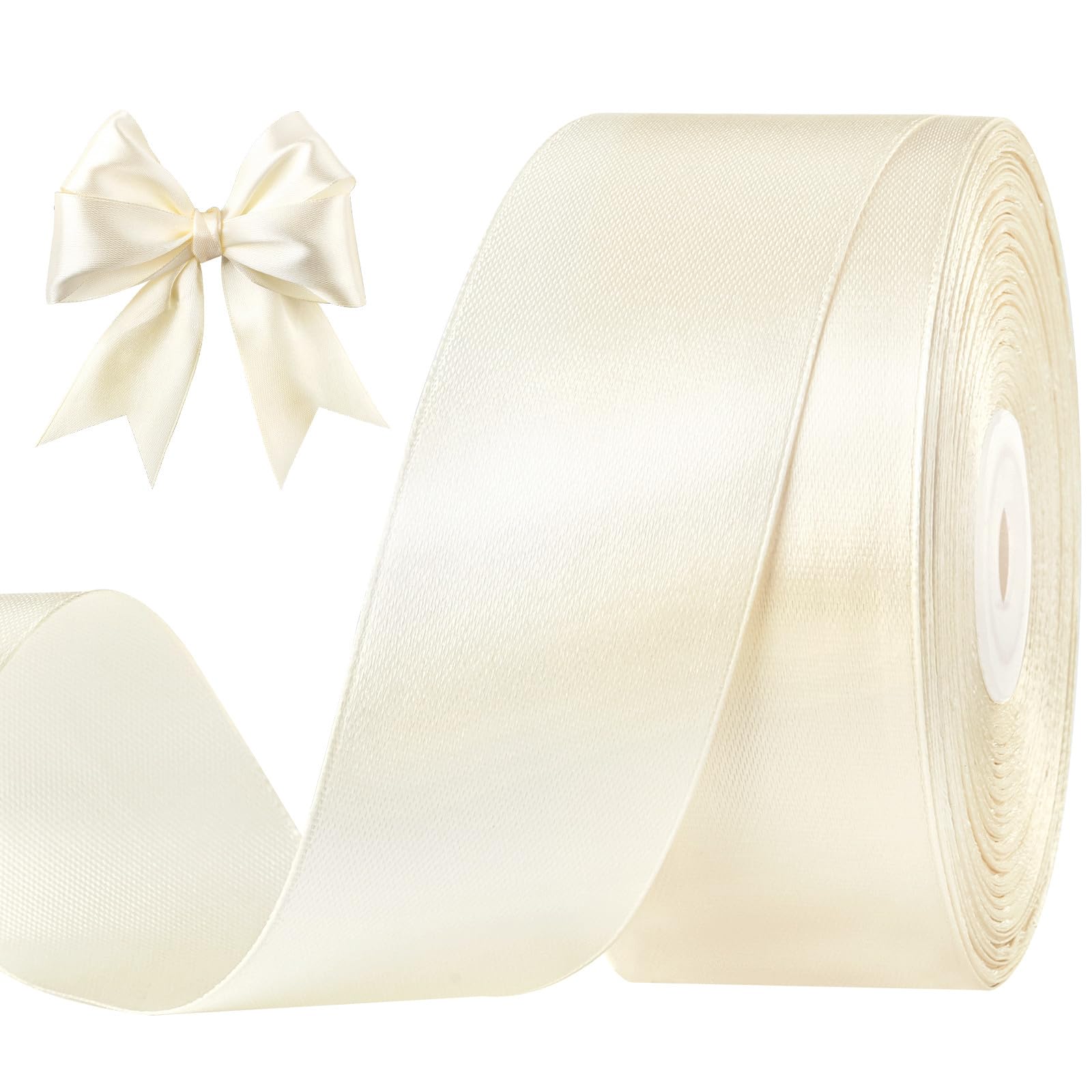 Photo 1 of CLUEWR 1-1/2 Inches 50 Yards Ivory Satin Ribbon, Solid Fabric Ribbon Roll for Flower Bouquets, Gift Wrapping, Wedding, Handmade Crafts