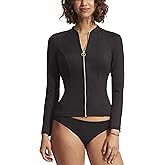 Seafolly Womens Long Sleeve Zip Front Rashguard with Removable Cups
