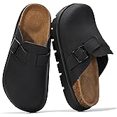 Project Cloud 100% Genuine Leather Platform Clogs for Women Footwear - Memory Foam Arch Support Cork Footbed Casual Shoes & Mules for Women 2026 (Benton Chunky)