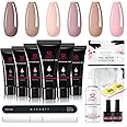Makartt Poly Nail Gel Kit: 6 Nude Colors Solid Builder 15ML for Extension Enhancement Set with Slip Solution Base Top Coat Dual Forms All in One Hard Gels for Nails Starter Supplies Kit