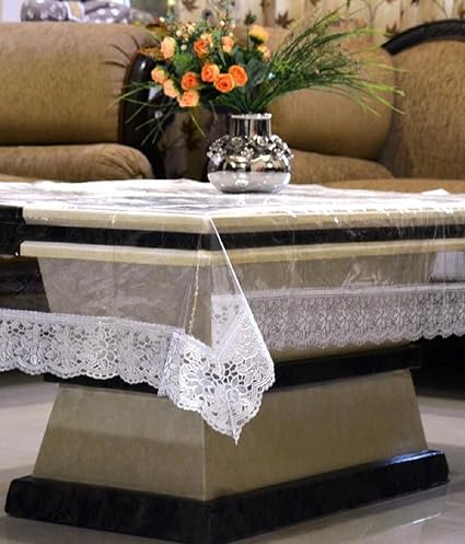 Kuber Industries PVC Center Table Cover - Transparent, Silver Lace, 4 Seater