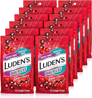 Luden's Soothing Throat Drops, Dual Relief Wild Cherry, 25 ct (Pack of 12)