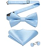 HISDERN Pre-tied Bow Ties for Men Adjustable Mens Bowtie and Pocket Square Cufflinks Set for Wedding Party Prom