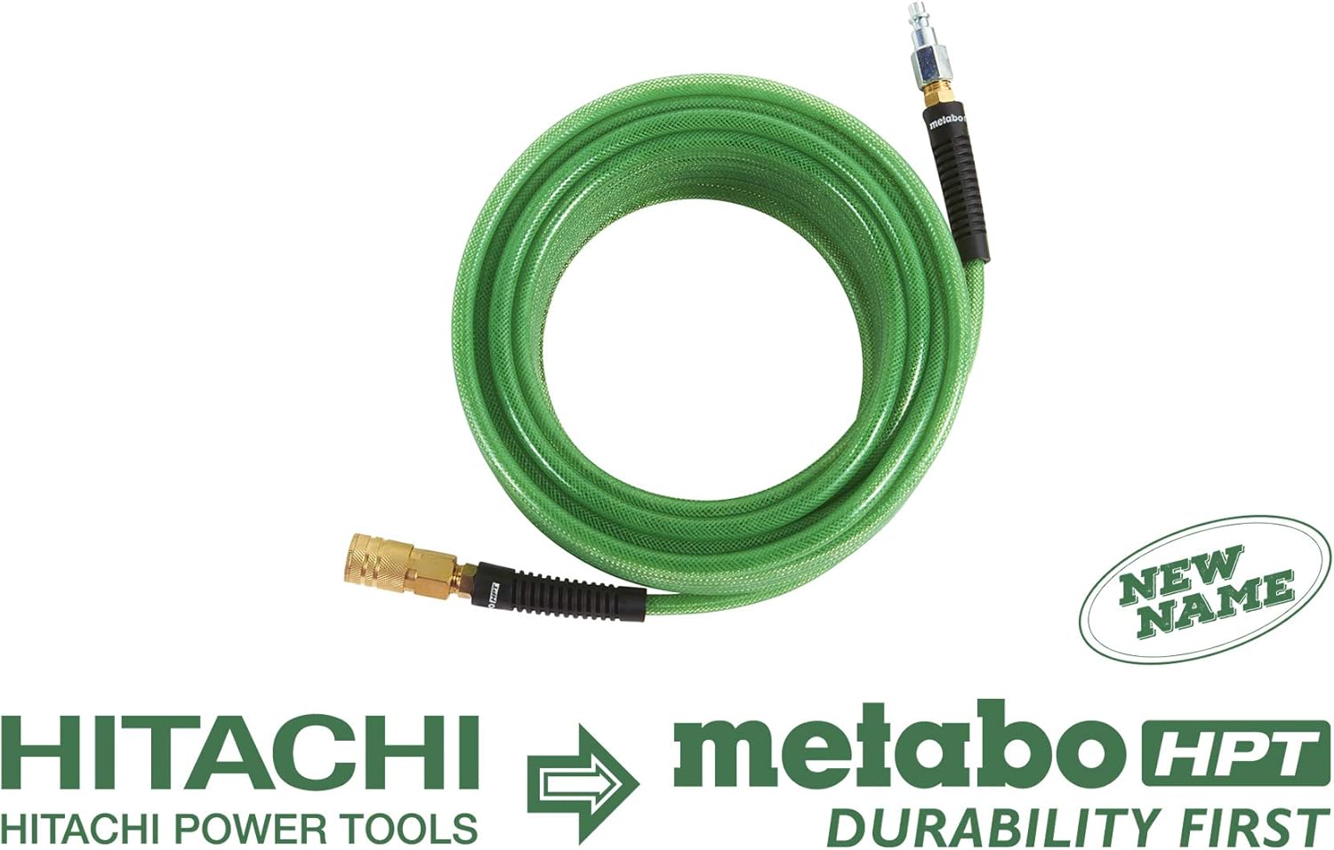 Metabo HPT 115155M Air Nailer Hose, 1/4-Inch x 50 Ft, Professional Grade Polyurethane, 1/4-Inch Industrial Fittings, 300 PSI, Remains Flexible in Cold Temperatures, Spiral Reinforced