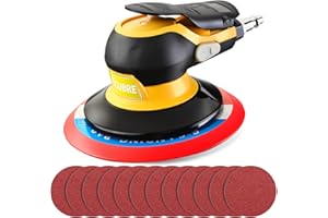 RYCUBRE Low noise 5/6 Inch DA Sander for Auto Body - Lightweight, Powerful random orbital air sanders, Noise Reduction Design​ pneumatic sander (6 inch with 12 pcs Sandpaper)