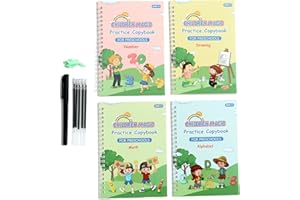 Fulenyi Grooved Kids Writing Book | 4X Grooved Practice Copy Books for Handwriting - Grooved Letter Trace Calligraphy Learnin