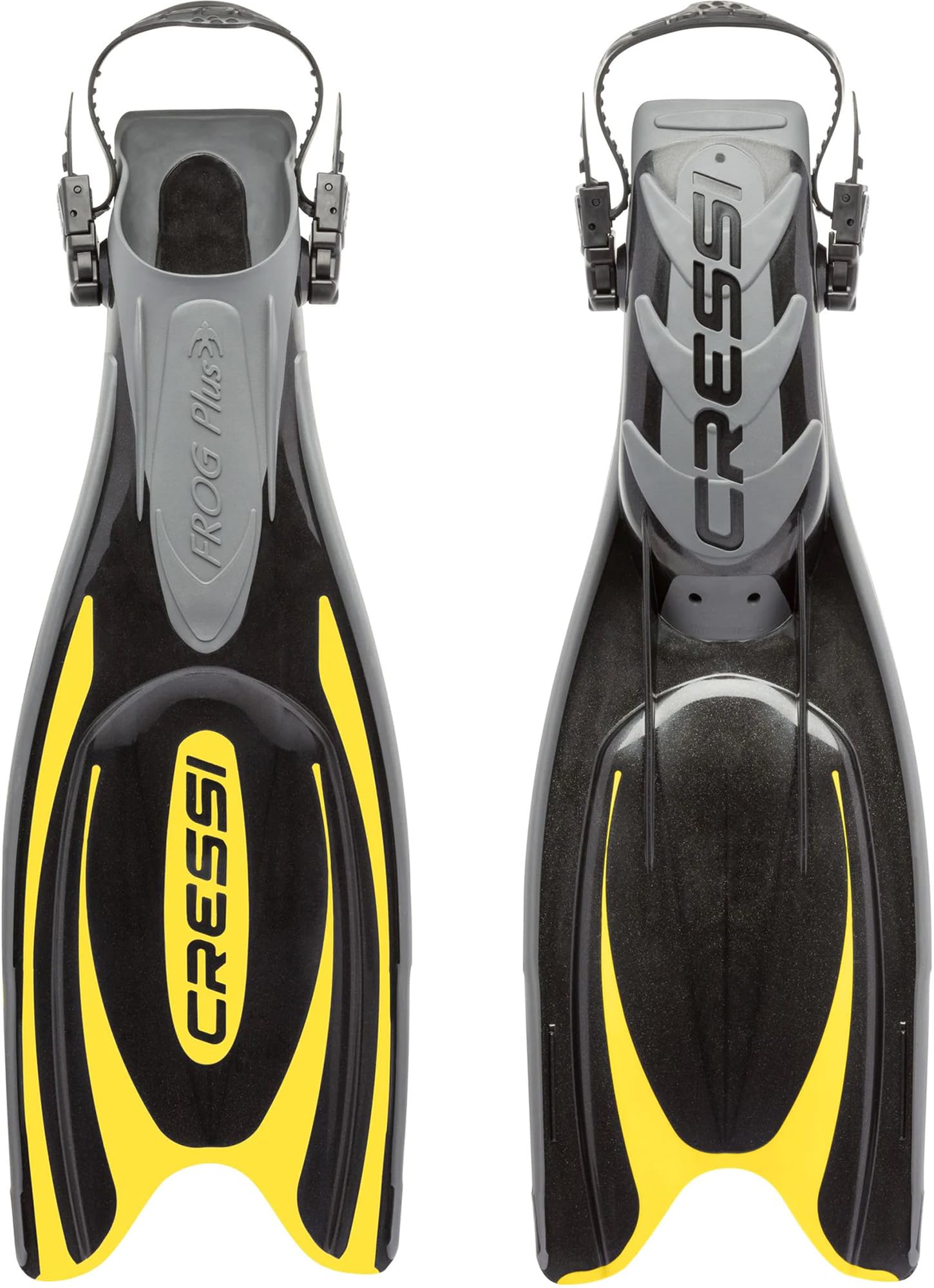 Cressi Frog Plus Open Heel Scuba Dive Fins (Made in Italy), Black/Yellow, M/L (UK 9/10 - EU 41/44)