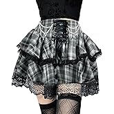 TSMNZMU Womens Gothic Mini Skirts High Waist Punk Grunge Pleated Skirts Harajuku Lolita Skirt Mall Goth Emo Skirt