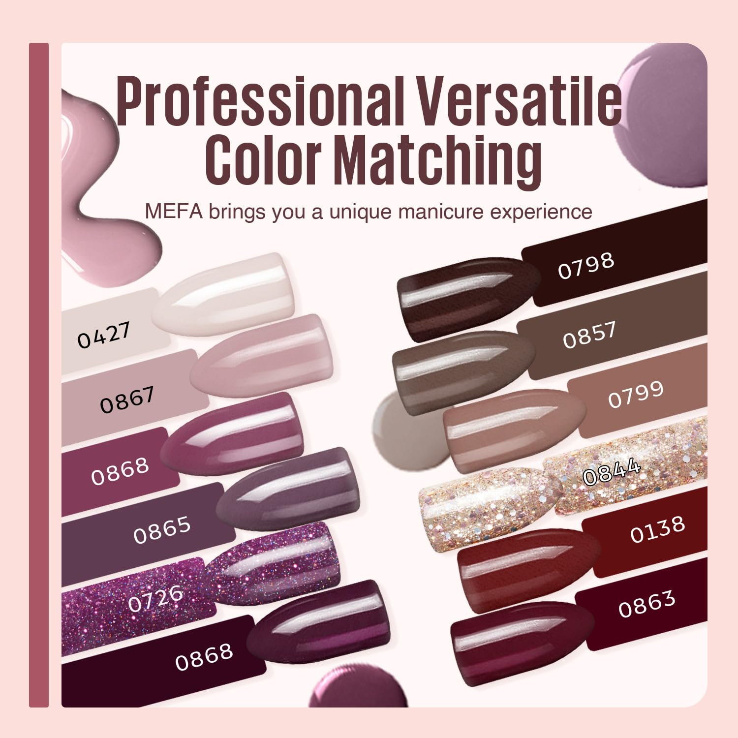 MEFA 19 Pcs Gel Nail Polish Kit with U V Light, 12 Colors Fall Gel Nail Polish Set Burgundy Red Champagne Gold Glitter Soak Off Purple Manicure Tools Beginners Salon Art Nails Art DIY for Women - Image 3