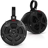 Pyle 4" Off-Road Bluetooth Waterproof Speakers -800W Peak Power Amplified Speaker System for ATV/UTV, Golf Cart, Boat, Aux Input Jack, for use w/All 12V Vehicles - PLUTV43BTA, Black