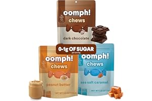 Oomph! Sweets Dark Chocolate, Sea Salt Caramel and Peanut Butter - Keto Taffy Candy, Low Carb, Low Sugar, Vegan, Gluten Free Dessert Chews (Variety 3-Pack x 10 pc per 3.5oz bag)