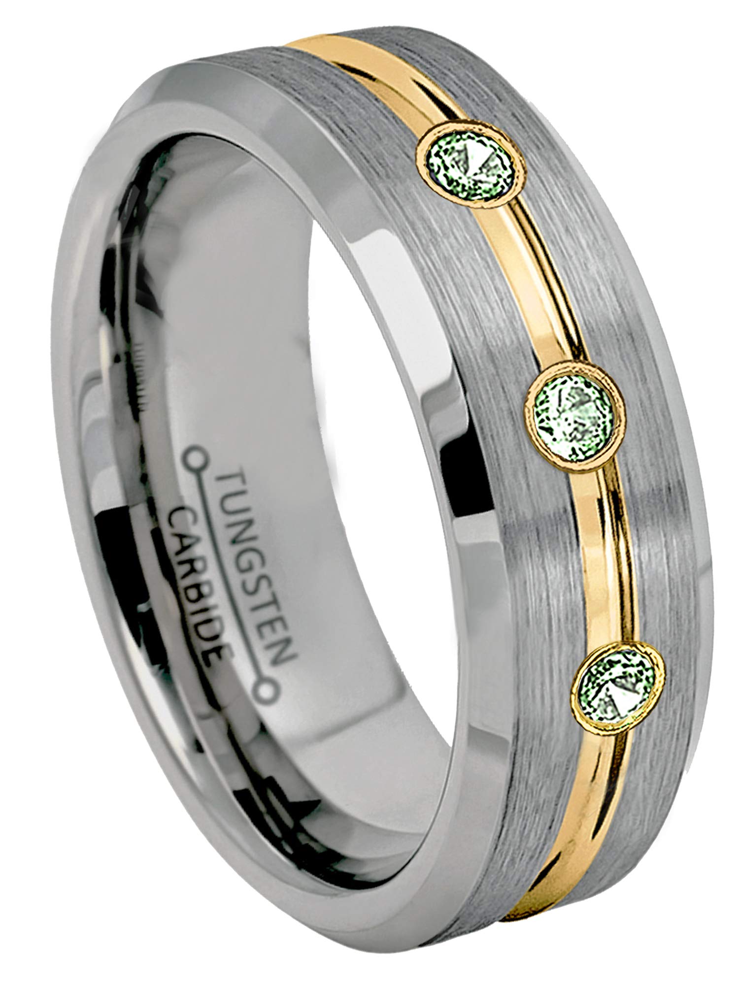 7MM Brushed Finish with Gold IP Grooved Center Tungsten Carbide Wedding Band - 0.21ctw Alexandrite 3