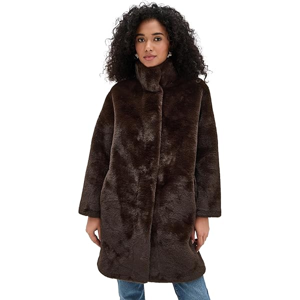 Z SUPPLY Women's Logan Faux Fur Coat, Mink, L at Amazon Women's