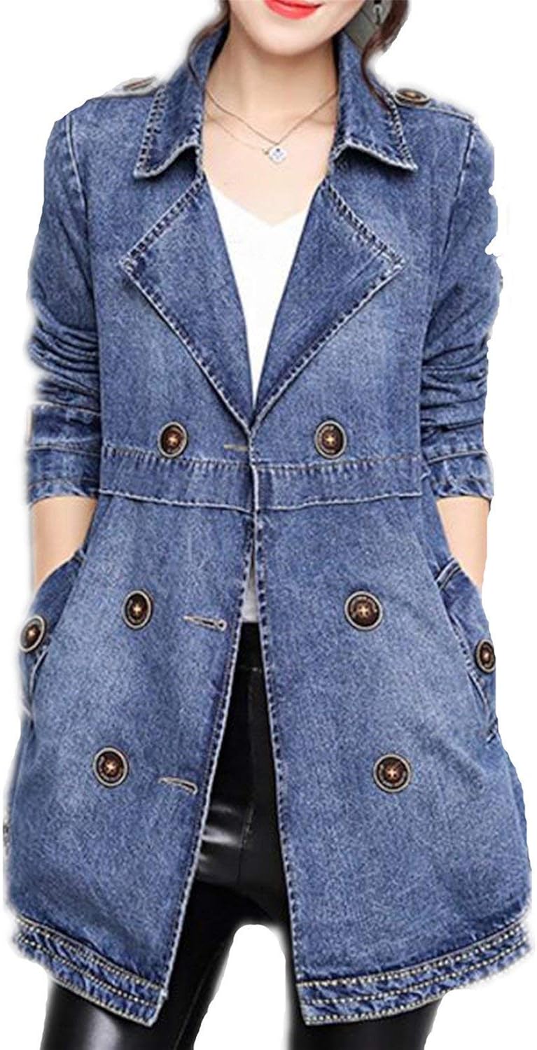 Denim Coat Ladies Long Denim Business Autumn Longsleeve Leisure Spring Jackets Coat Elegant