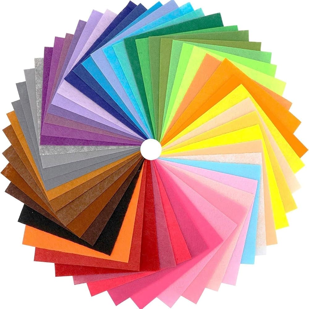 RENKE 50 Pcs Polyester Felt Sheets 15x15 cm DIY Craft Patches Colorful