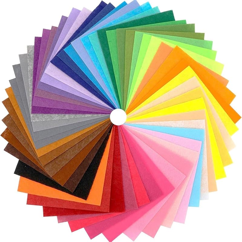 RENKE 50 Pcs Polyester Felt Sheets 15x15 cm DIY Craft Patches Colorful