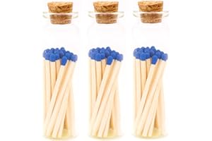 River Birch Royal Blue Tip Decorative Matches | 60+ Small Premium Wooden Safety Matches | 3 Bottles of 20+ Matches Each with Striker on Bottom | Home Decor