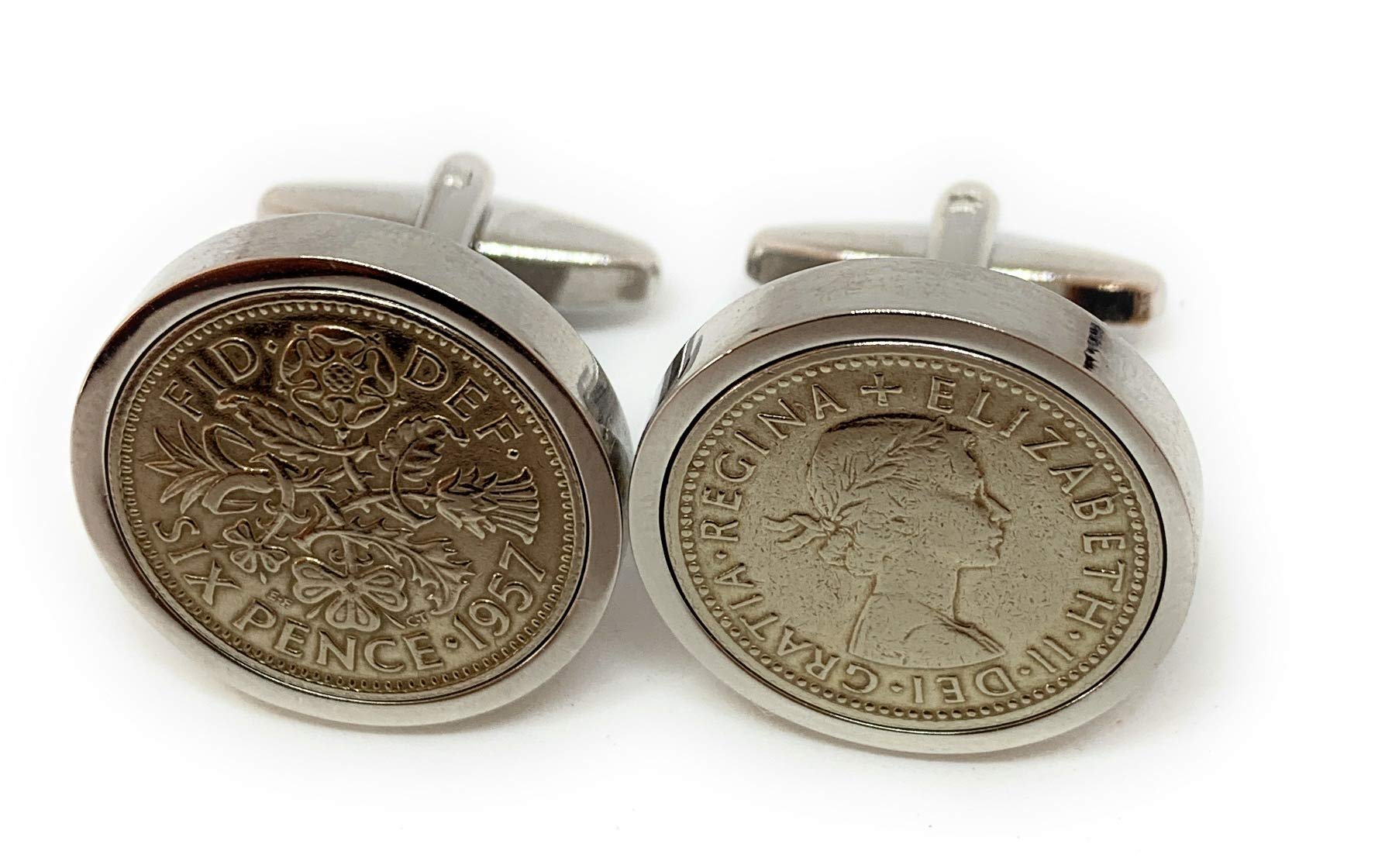 Premium 1957 Original Lucky Sixpence 6d birthday/Anniversary Cufflinks ideal for a 69th birthday HT SLV