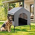 Veehoo 41" Dog House, 2-in-1 Large Dog House Outdoor Indoor Weatherproof, Outside Elevated Dog Cot Bed Dog Tent Shade, Three-Sided Breathable Mesh Windows and Sunshades, CWC2435CP