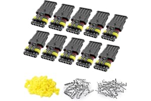ZUOZE 10 Kit 5 Pin Connector, 20-16 AWG Waterproof Electrical Automotive Wire Connector, 1.5mm Series Terminals Male Female Car Connectors Plug Sets