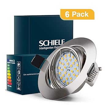 SCHIELE 6x LED Einbaustrahler GU10 230V 6W Warmweiß Rund Einbauspots Set Deckenspot Metall Einbauleuchte Deckeneinbauleuchte 