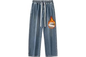 Men's Thermal Fleece Lined Jeans Loose Fit Winter Thick Warm Denim Pants Casual Everyday Comfort