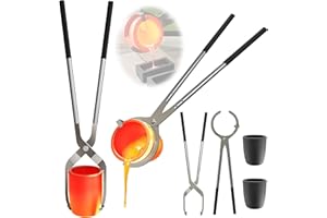 Nelyrho #6 (13.2lbs-6kg) Crucible Tongs Set with Lifting Tongs, Pouring Tongs and 2 Graphite Crucibles for Casting and Meltin