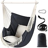Chihee Hammock Chair Hanging Swing Max 500 Lbs 2 Cushions Included Steel Spreader Bar with Anti-Slip Grooves Portable Hanging Chair Side Pocket Large Macrame Bohemian Chair Indoor Outdoor