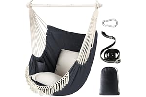 Chihee Hammock Chair Hanging Swing Max 500 Lbs 2 Cushions Included Steel Spreader Bar with Anti-Slip Grooves Portable Hanging Chair Side Pocket Large Macrame Bohemian Chair Indoor Outdoor