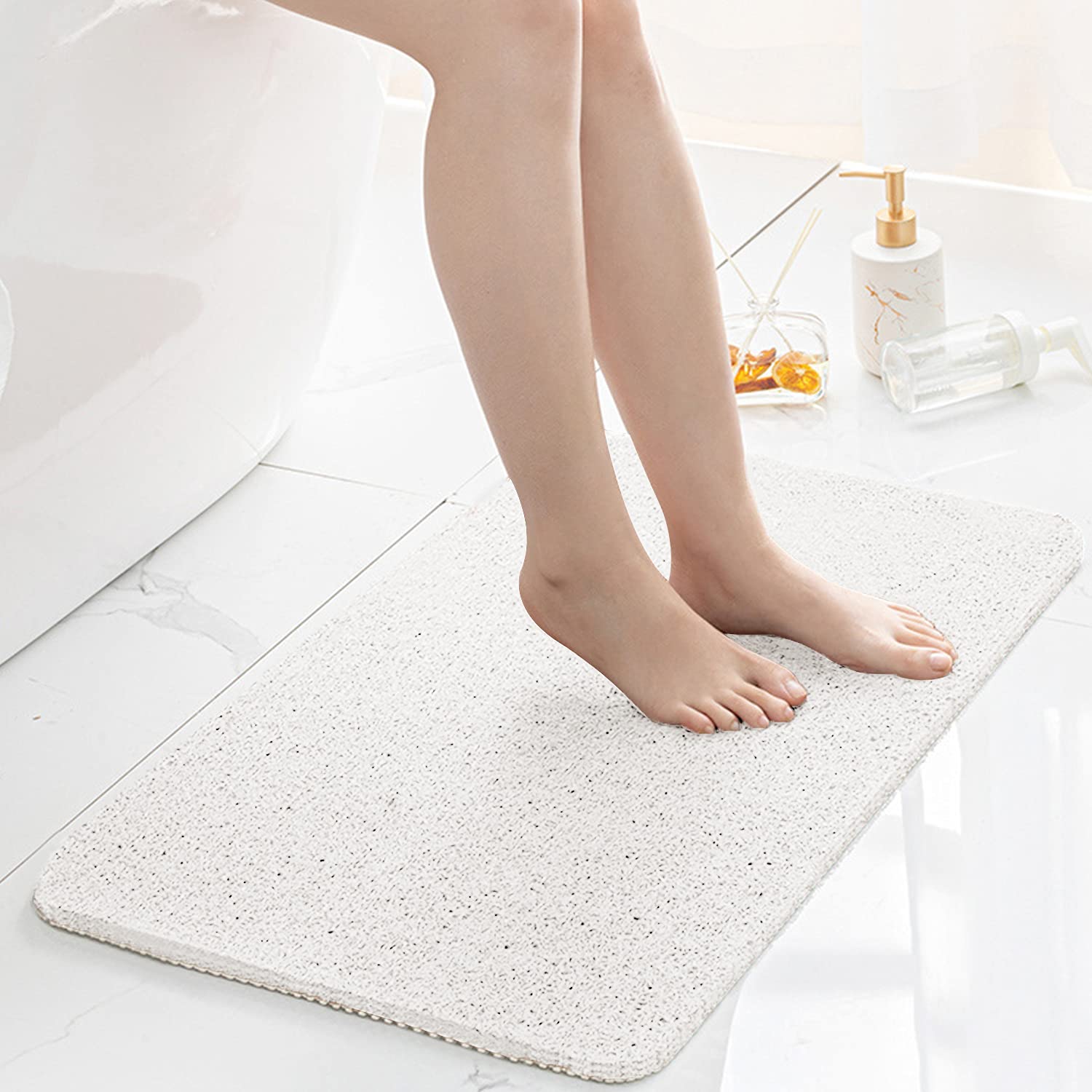 Loofah Shower Mat, Bath Mat Non Slip, Anti Mould Shower Mats for Inside Shower, 60 x 40 cm Shower Mats with Drain, Washable Bath Mats for Bathroom Floor, Bathtub Mat for Elderly, Quick Dry (White)