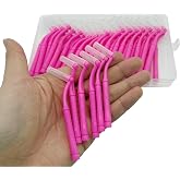 50 Pcs Interproximal Brush, Gum Interdental Brushes, L Angle Reusable Dental Cleaners Brushes,Disposable Oral Dental Hygiene Brush,Dental Toothpick Floss for Braces,Tooth Cleaning Tool (Pink)