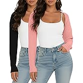 Simlakey 2 Pack Women Crop Cardigan Sweater Bolero Shrug Open Front Long Sleeve Shrug Knit Drop Shoulder Y2K Winter Outfits
