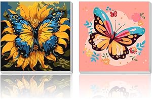AILIBUT 2 Pack Paint by Numbers Kit for Kids Butterfly Paint by Number Kits Age 4-8 Painting Canvas for Kids Ages 8-12 Girls Framed Canvas Paint by Numbers Drawing Kit Color by Numbers Kit for Kids 8x8 Inch