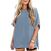 Tankaneo Womens Oversized T Shirts Summer Casual Ribbed Batwing Short Sleeve Tunic Tops Loose Fit Dolman Sleeve Tees