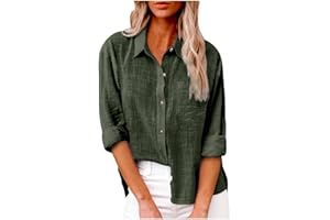 PEJOCK Womens Cotton Button Down Shirt Casual Long Sleeve Loose Fit Collared Linen Work Oversized Blouse Tops with Pocket