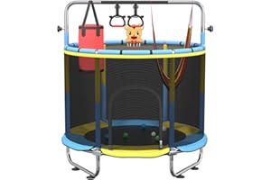 GYMPLIS 60" Trampoline for Kids,5FT Adjustable for Toddler Trampoline with Enclosure Net,Trampolines Indoor/Outdoor with Basketball Ball& Toys for Boys & Girls