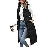 Lingswallow Long Puffer Vest Women Quilted Hooded Vests Outerwear Sleeveless Zip Up Coat Jackets With Pockets
